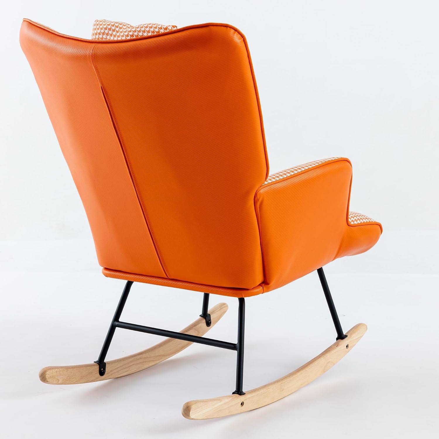 35.5” Nursery Rocking Chair Cotton Linen Upholstered Glider Chair with High Backrest Armchair for Living Room Bedroom Orange