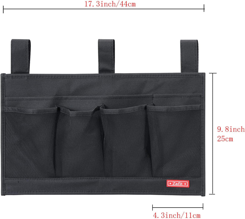 Hanging Bedside Caddy, Bedside Storage Organizer for Magazine, Phone, Remote control (6 Pockets-Black)