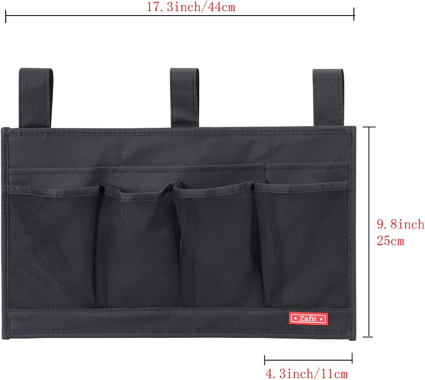 Hanging Bedside Caddy, Bedside Storage Organizer for Magazine, Phone, Remote control (6 Pockets-Black)