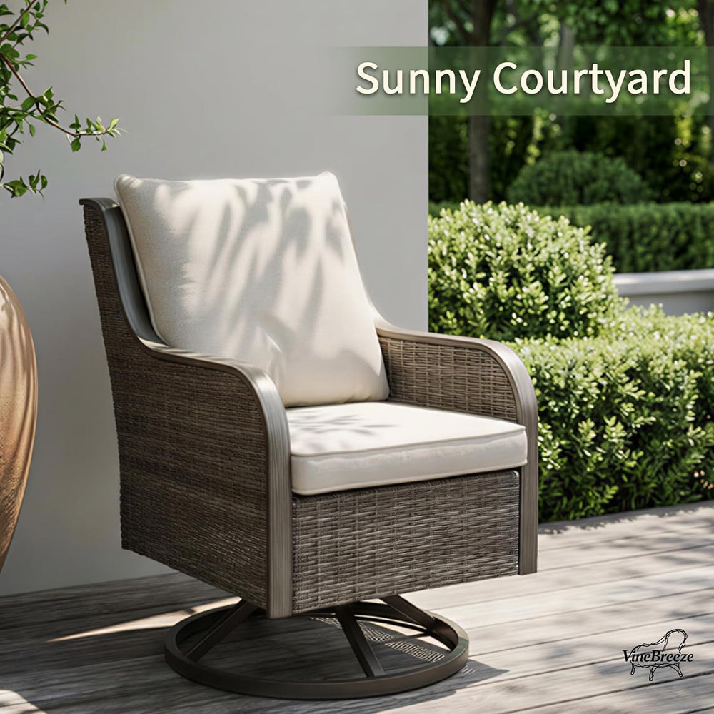 Swivel PE Wicker Chair, Outdoor Patio Chair with 360° Rotation & Water-Re...