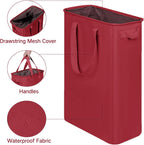 efluky Slim Laundry Basket, Narrow Laundry Hamper with Handles, Collapsible Dirty Clothes Hamper, Tall Laundry Bin for Laundry Room, Dorm and Bedroom, 48L (12.7 Gallon) Burgundy Red