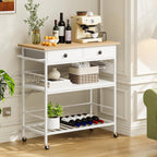 HOOBRO Kitchen Island with Storage, Rolling Island Cart for Kitchen with 2 Drawers & Outlet, 3 Tier Coffee Station and Microwave Stand, Kitchen Island Table for Home, Natural and White WN08UZD01