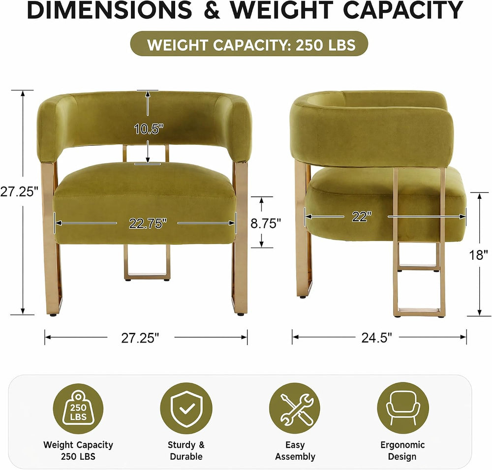 Modern Barrel Accent Chairs Set of 2, Living Room Side Chairs with Golden Met...