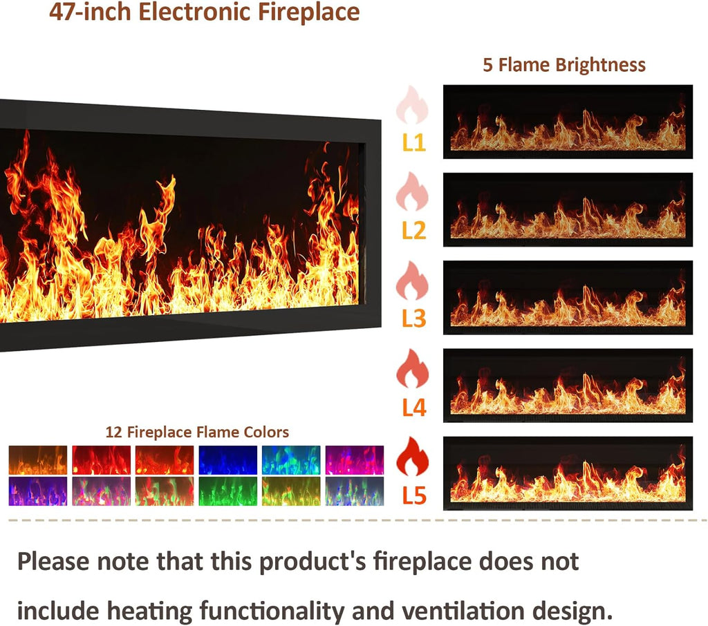 94.5" Fireplace TV Stand, Fluted TV Stands for Living Room, White | Entertainment Center with Unheated Electric Fireplace, 5 Flame Brightness & 12 Colors, Modern TV Consoles for Living Room