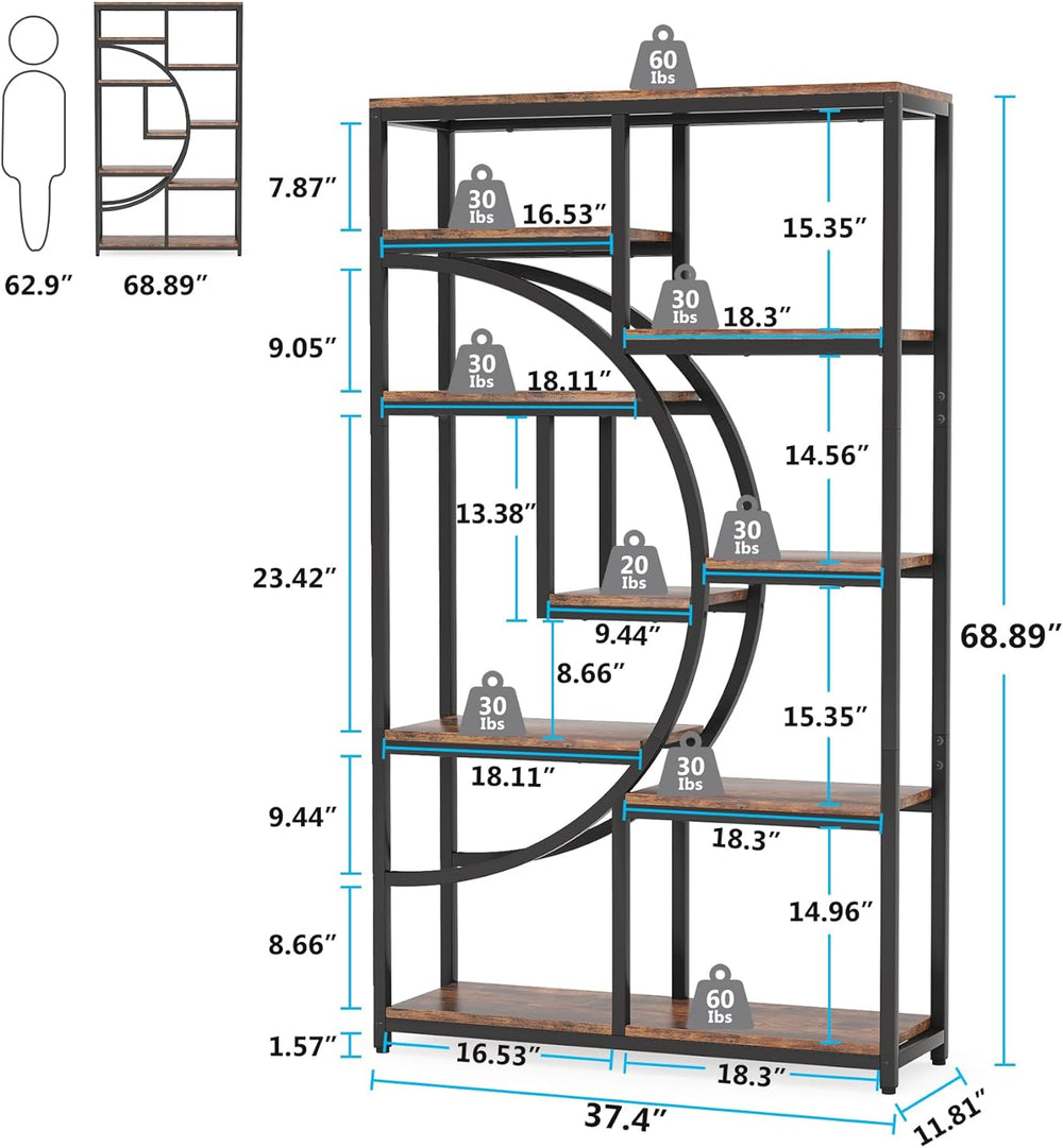 Tribesigns Industrial Bookshelf Bookcase with 9 Open Shelf (Rustic Brown)