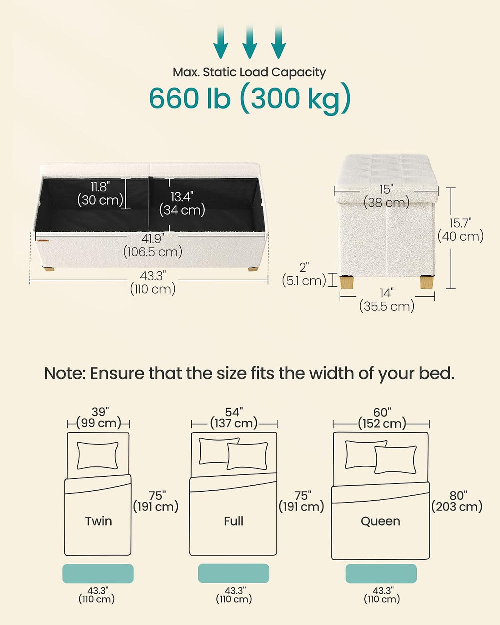 SONGMICS Storage Ottoman Bench with Legs, Flipping Lid, 43.3 Inches | Folding...