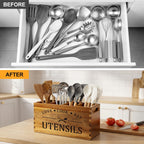 Acacia Wood Kitchen Utensil Holder Countertop Large Cooking Spoon Organizer | Farmhouse Wooden Spatula Holder for Party Counter Utensils Caddy Rustic Kitchen Accessories Decor Extra Large Utensil Crock