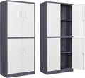 Yizosh Metal Storage Locking Cabinet with 4 Doors and 2 Adjustable Shelves,71" Lockable Garage Tall Steel Cabinet,for Home Office,Living Room,Pantry,Gym,Commercial Storage (Gray White)