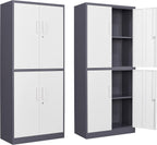 Yizosh Metal Storage Locking Cabinet with 4 Doors and 2 Adjustable Shelves,71" Lockable Garage Tall Steel Cabinet,for Home Office,Living Room,Pantry,Gym,Commercial Storage (Gray White)