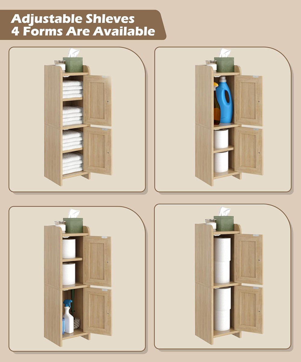 Akxomel Rattan Small Bathroom Cabinet Narrow Toilet Paper Organizer Oak | 7.9...