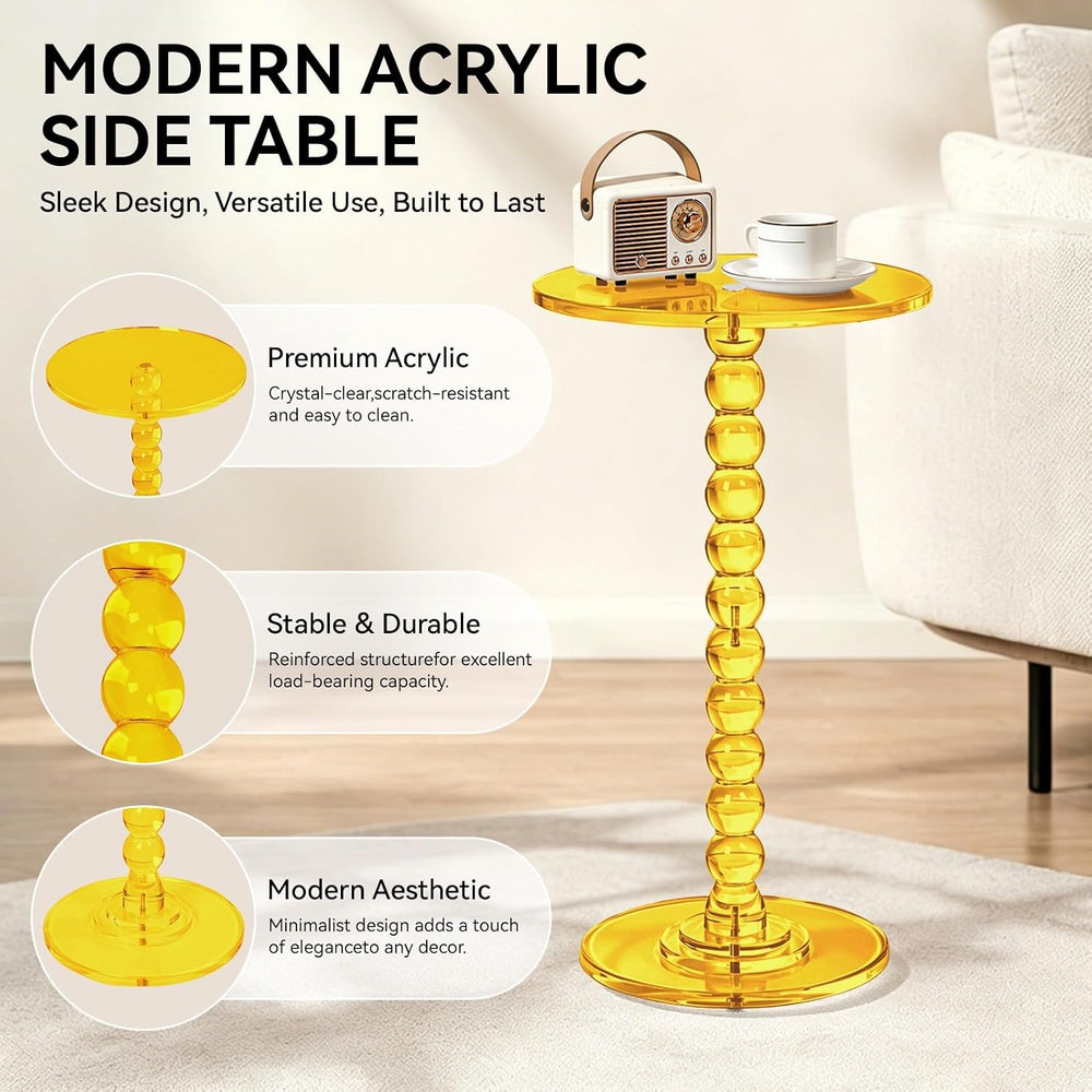 Acrylic Round Side Table Clear End Stand with Column Base Transparent Modern ...