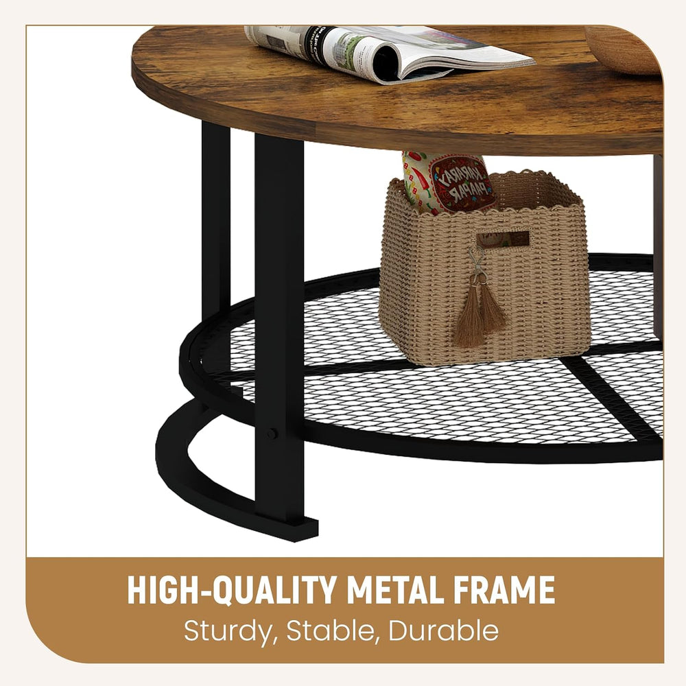 Recaceik Round Coffee Table and End Table Set of 3 with Storage, Modern Vinta...