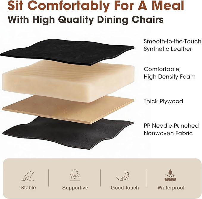 Modern Dining Chairs Set of 4, Upholstered Faux Leather Kitchen Side Chairs with Curved Open Back, Elegant Decorative Stitching, Easy Assembly for Dining Room, Restaurant, Cafe,Vintage Black