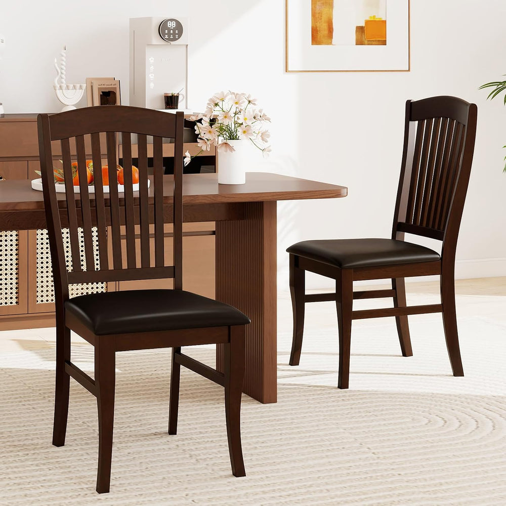 GOFLAME Wooden Dining Chairs Set of 2, Upholstered Kitchen Chairs with PU Lea...