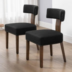 Upholstered Wooden Farmhouse Dining Chairs Set of 6, Mid-Century Modern Fabric Dining Room Chairs with Wood Legs, Curved Backrest Kitchen Armless Accent Chairs for Living Room, Black