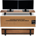 Moodular Wooden Monitor Stand 45.6” (116cm) Large Desk Organizer with Metal Slide Rails for Drawer, Tray, Laptop, Tablet, Phone & Headphones Customizable Riser for Organized Workspace Walnut