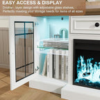 Fireplace TV Stand Up to 80" TVs, 70'' Modern Entertainment Center with 36" Electric Fireplace & LED Lights, Farmhouse Media Console with Storage Cabinet & Drawer for Living Room, Antique White