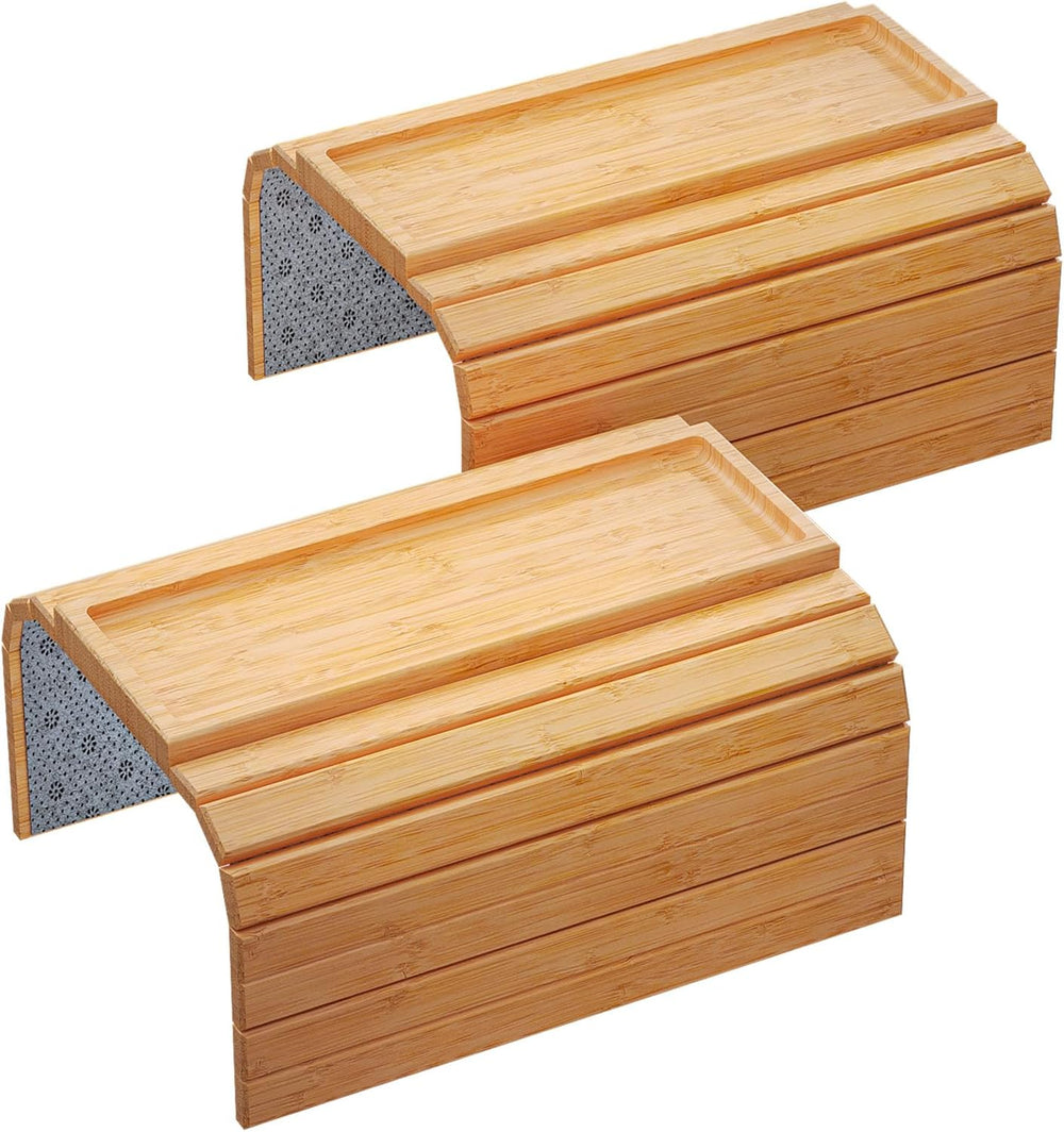 2 Pack Sofa Arm Tray,Bamboo Folding Couch Arm Tray,Sofa Armrest Tray with Ant...
