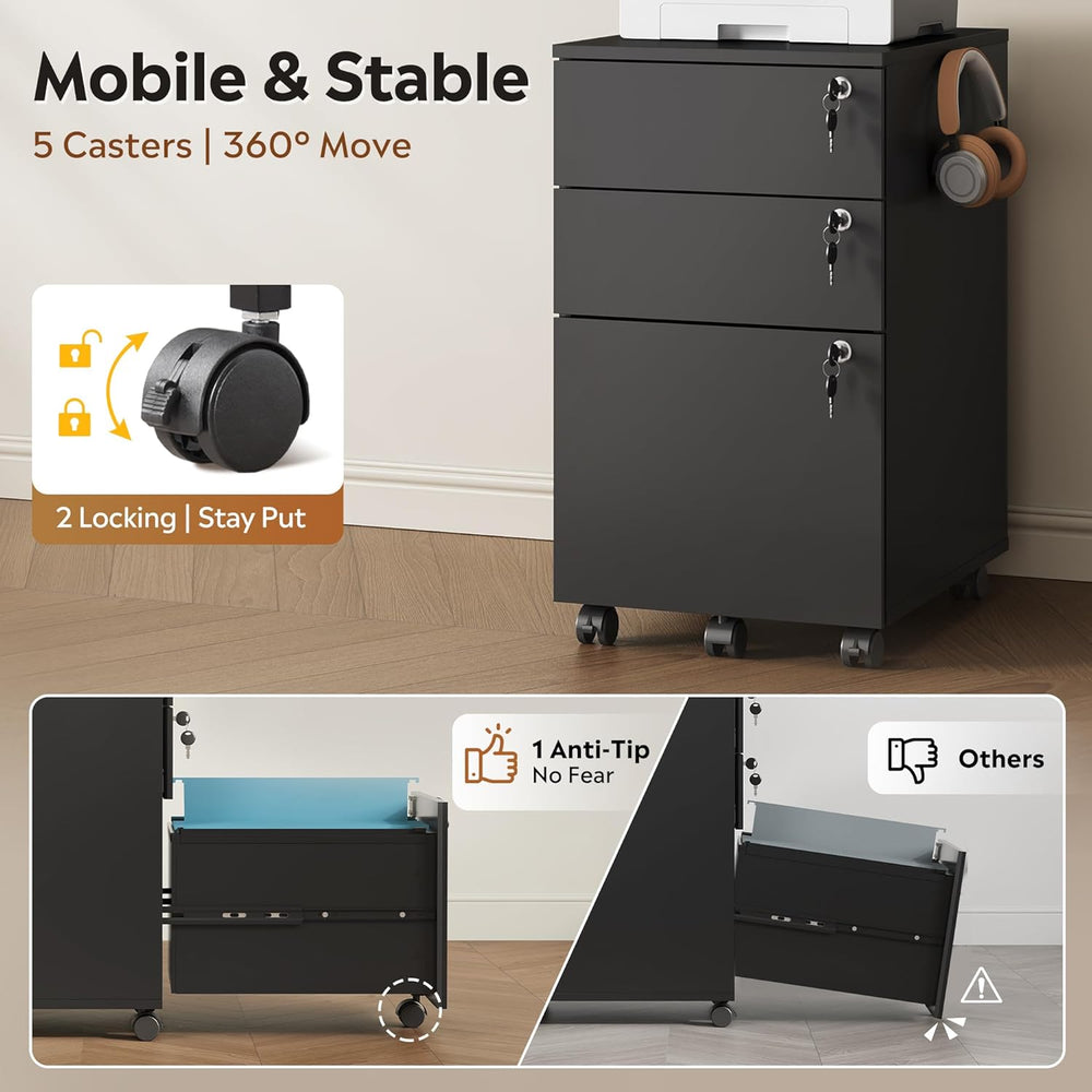 DEVAISE 3 Drawer File Cabinet with Individual Locks, Wood Filing Cabinet for ...