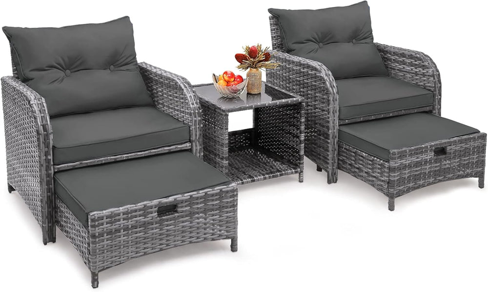 5 Pieces Wicker Outdoor Patio Chairs with Ottomans, All Weather PE Rattan Out...