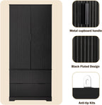72" Modern Fluted Kitchen Pantry Cabinet with 2 Large Drawers & 8-Door Spice Rack, Freestanding Storage Organizer for Bathroom, Dining Room, Office, Entryway, White/Black,for Kitchen
