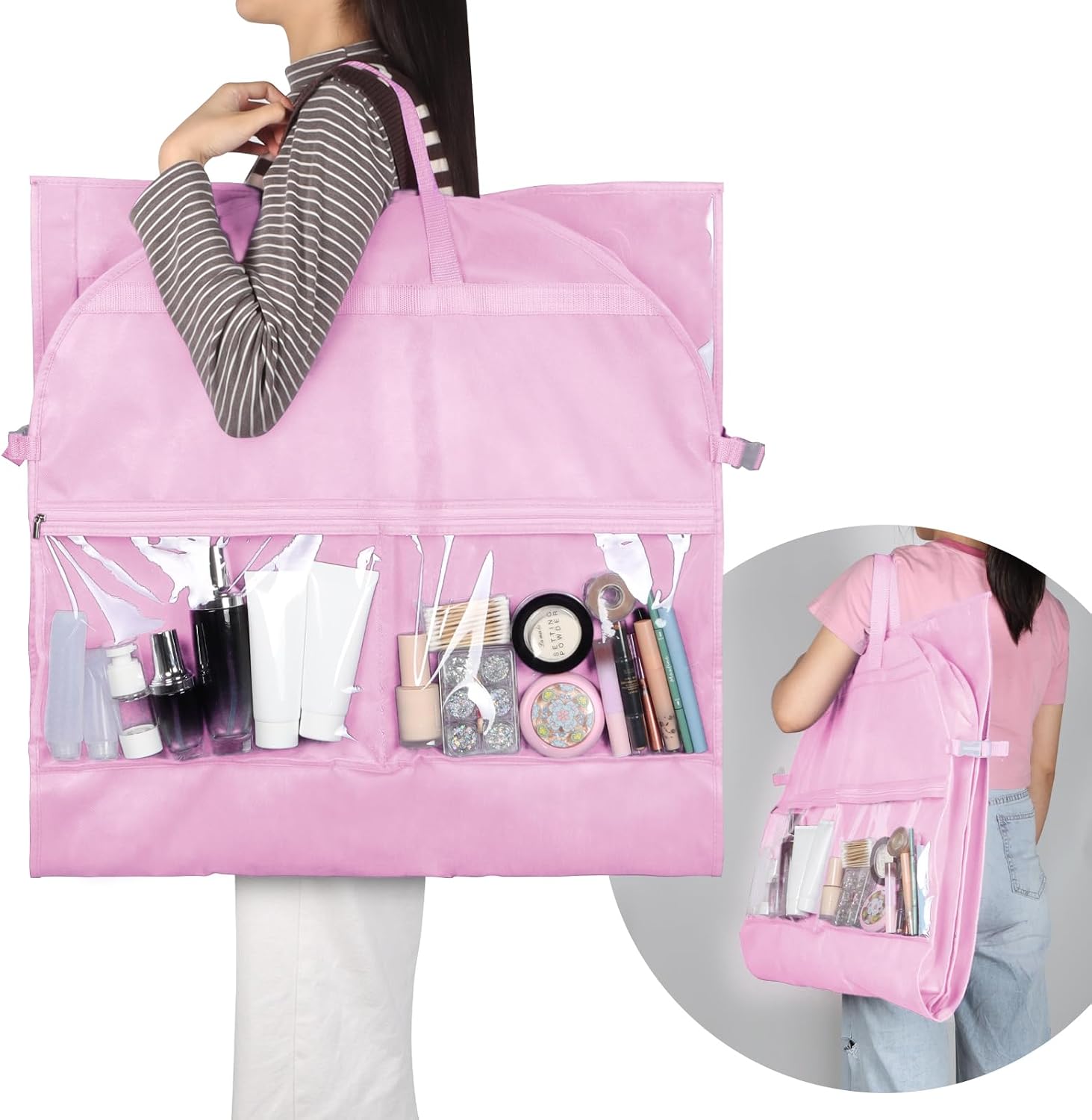 Zilink Clear Dance Costume Garment Bag Dance Bags for Teenagers 50 in, Pink | 5 Clear Zipper, Pockets, Buckles, Carry Handles, for Teen Girls Dancers for Dance Competition Theatre Cheer Closet Storage