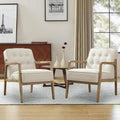 SOFTHION Linen Mid Century Modern Chair with Solid Wood Frame 2-Pack, White | Upholstered Tufted Leisure Chair Reading Side Chair with Armrest, 105°Ergonomic Comfort for Living Room, Bedroom & Balcony