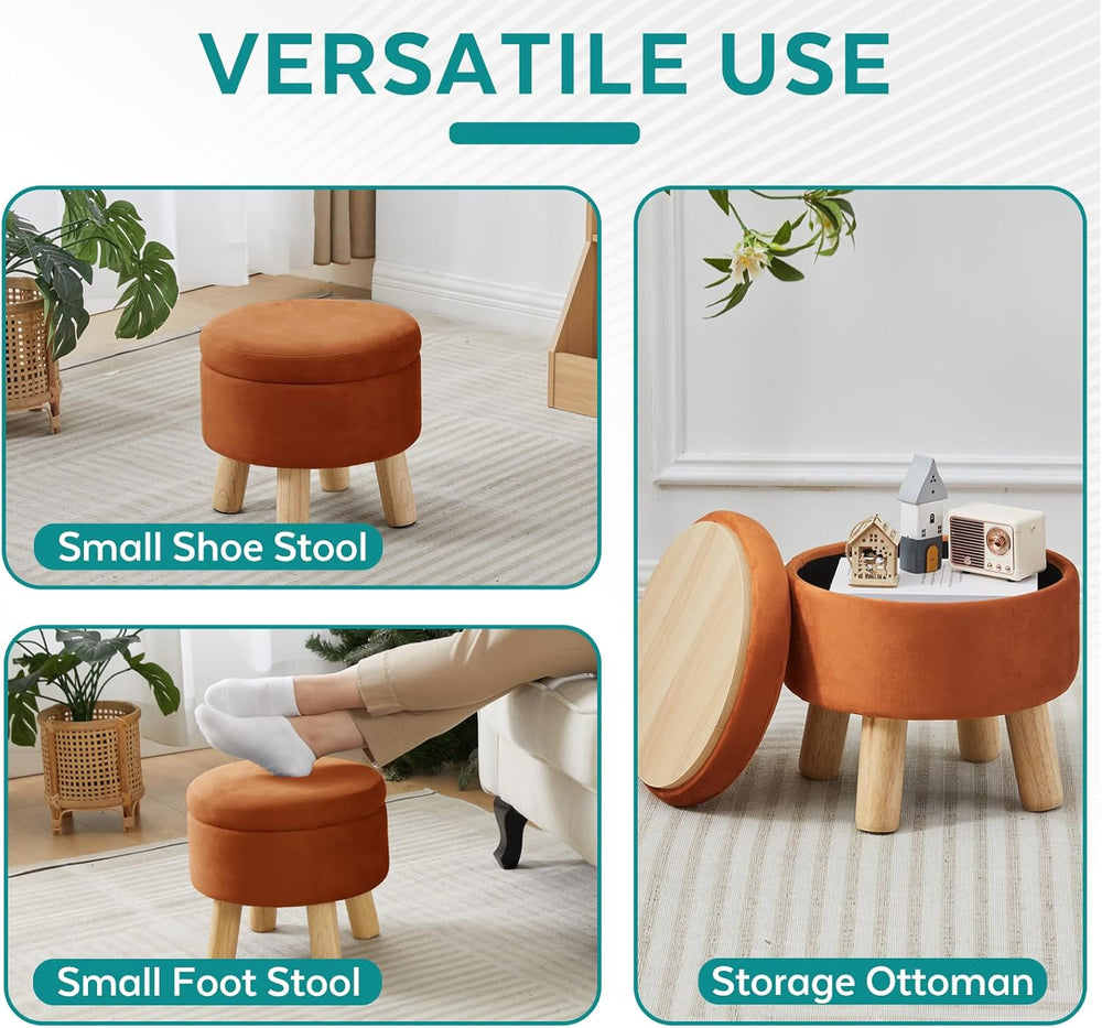 Small Foot Stool Ottoman with Storage, Velvet Ottoman Foot Rest for Couch, Ro...