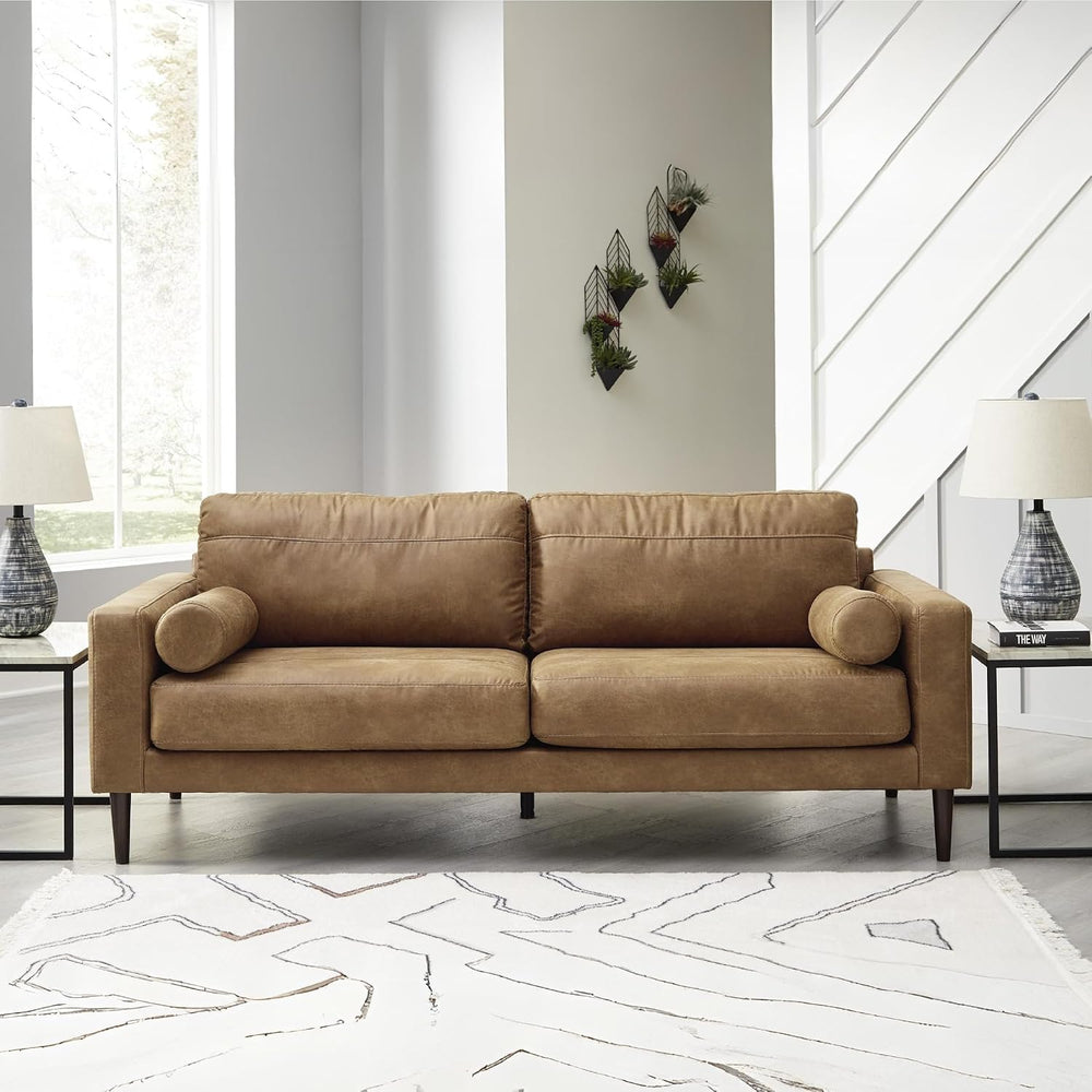 Signature Design by Ashley Telora Faux Leather 3 Seater Sofa Couch, Caramel |...