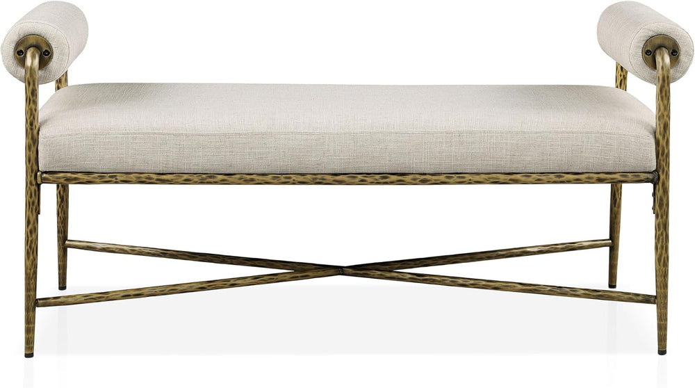 24/7 Shop at Home Lalia Upholstered 48-inch Metal Bench with Padded Roll Arms...