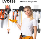 48-Inch Heavy Duty Garage Tool Organizer, Wall Mount Storage System with Adjustable Metal Hooks, 440lbs Capacity, Ideal for Garden Tools, Shovels, Rakes, Brooms, Ladders (48‘’ Metal Hooks)