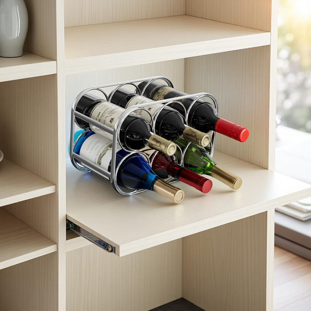 Buruis 6-Bottle Countertop Wine Rack, Metal Wine Bottle Holder, Chrome | No Assembly Required, Space-Saving Wine Storage, Kitchen Bar Organizer, Red & White Wine Display, Modern Home Decor