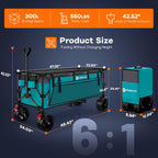 48" L Collapsible Beach Wagon Cart Foldable, 560LB Weight Capacity 300L Heavy Duty Folding Wagons with Big All-Terrain Wheels, Utility Carts for Groceries, Shopping, Camping, Sports - Grey&Turquoise