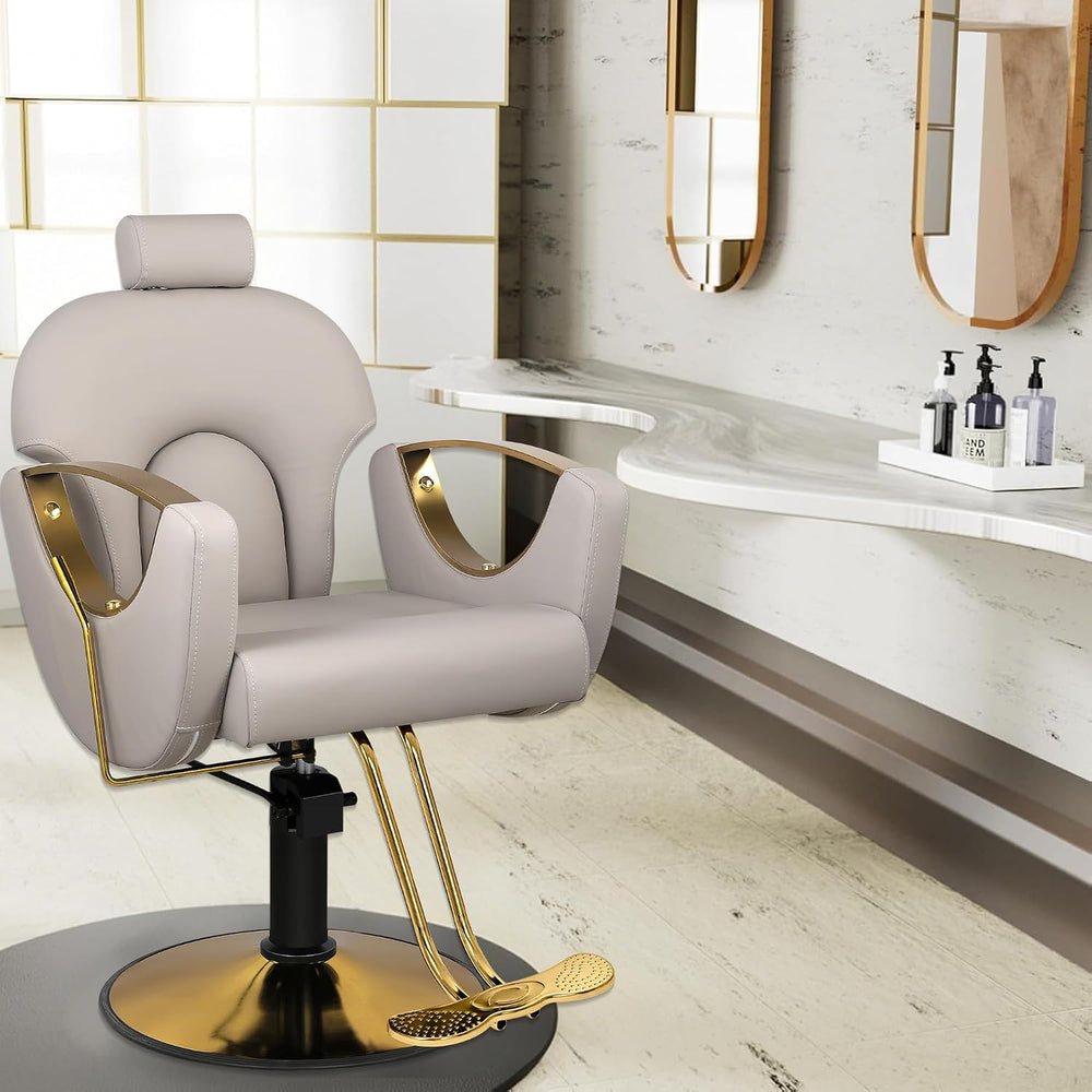 Grey Salon Chair, Reclining Salon Styling Chair for Barbershop