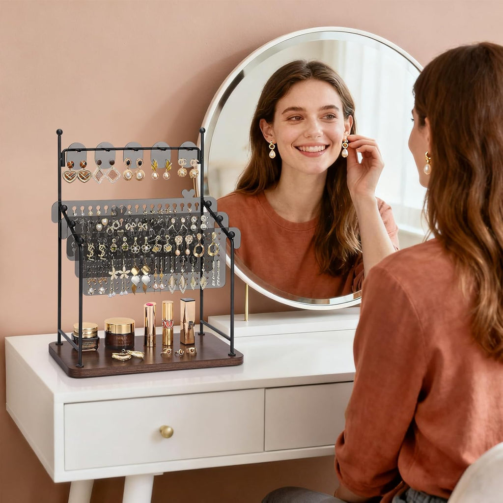 Earring Organizer, Earring Holder Display Stand with 3 Earring Storage Pegboards 568 Holes, Jewelry Organizer with Hook Rack for Stud Earrings Necklace, Acrylic Large Jewlery Hanger Towers for Women
