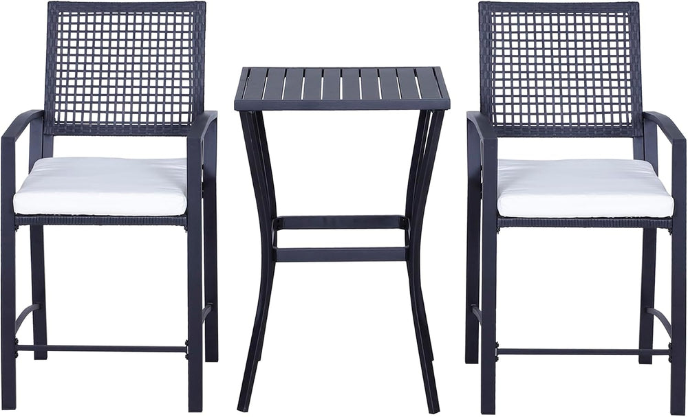 Patio Bar Set, 3 PCS Rattan Wicker Outdoor Furniture Set with Cushioned Stool...