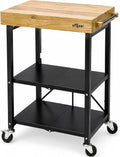 Origami RBT Series Steel-Frame Folding Kitchen Cart with Wheels, 3-Tier Shelves, Black - 200 lbs Capacity, Pre-Assembled Foldable Rolling Island, Portable for Indoor and Outdoor Use