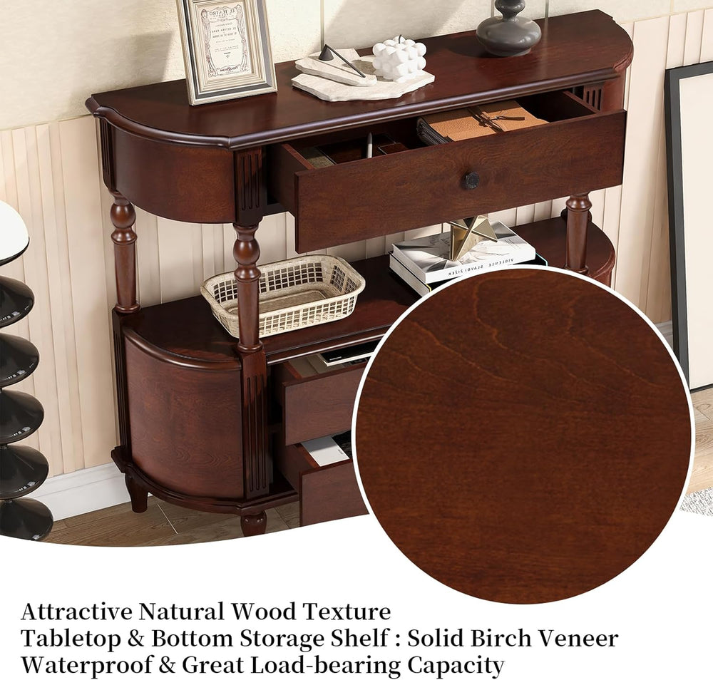LKTART 43" Half Moon Console Table, Solid Wood Retro Curved Console Tabl...