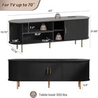 DHH 63 Inch Mid Century Modern TV Stand with Power Outlet for TVs up to 70 Inch, Entertainment Center with Storage and Adjustable Shelves, Media Console with Sliding Doors for Living Room(Black)