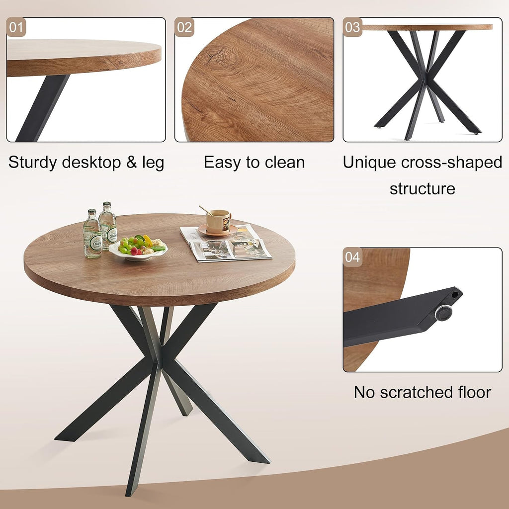 3 Piece Dining Table Set for Small Spaces - Round Kitchen Table Chairs Set of 2 with Gray Velvet Upholstered Chairs -Space Saving Dinette for Kitchen, Dining Room