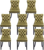 Velvet Upholstered Dining Chairs Set of 8, Modern Style Kitchen Side Chairs with Nailhead Trim and Wood Legs,Metal Pulling Ring for Dining Room Living Room(Olive Green)