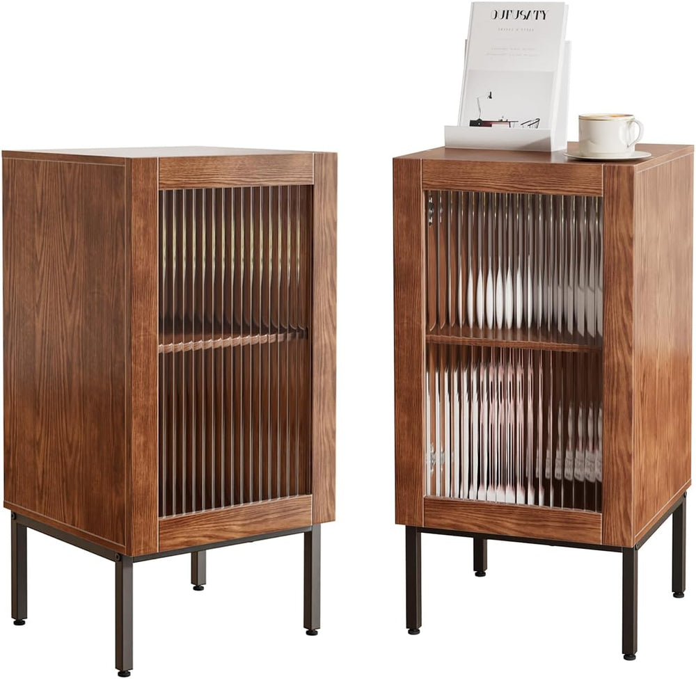 BVIUNTWO Set of 2 End Table, Farmhouse Sofa Table with Glass Door, Side Table...