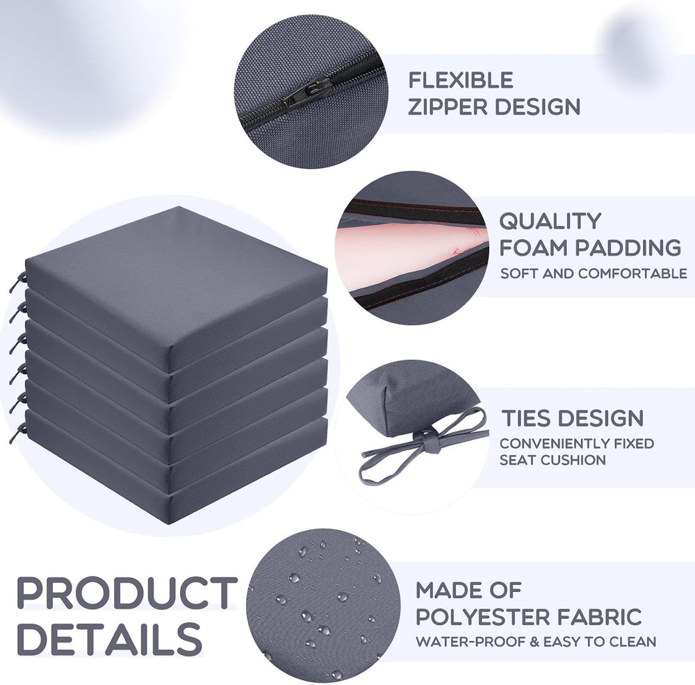 Preboun 6 Pack Outdoor Chair Cushions 19" x 19" x 3" Patio Wat...