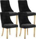 Dining Chairs Set of 4，Modern Channel Tufted Upholstered Dining Chairs with Golden Stainless Steel Legs, Comfortable Chenille Fabric Kitchen Chairs for Dining Room (Black, 4pc)