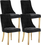 Dining Chairs Set of 4，Modern Channel Tufted Upholstered Dining Chairs with Golden Stainless Steel Legs, Comfortable Chenille Fabric Kitchen Chairs for Dining Room (Black, 4pc)