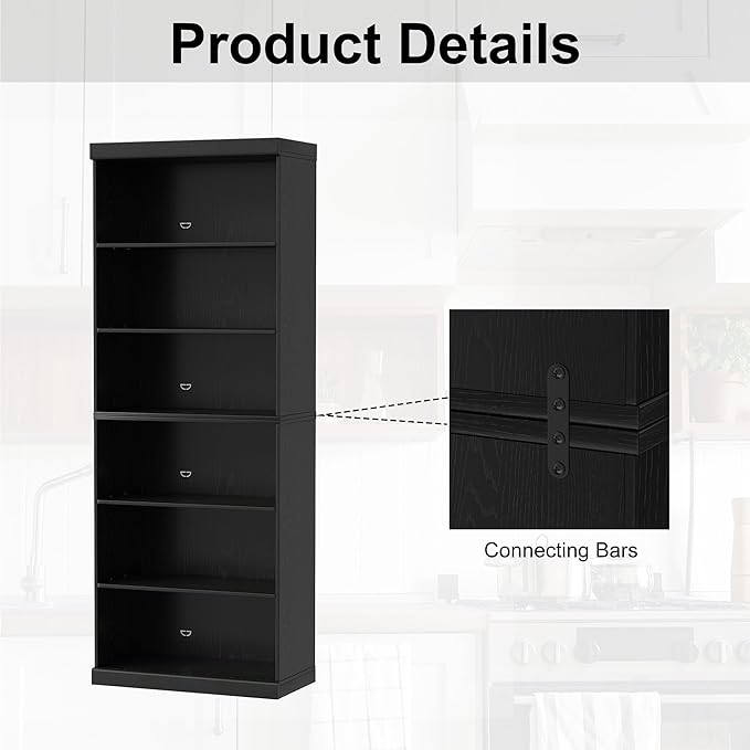 82" Wooden Book Shelf, 5 Shelf Bookcase, Modern Bookshelf with Adjustable Shelf for Home Office, Study Room, Black
