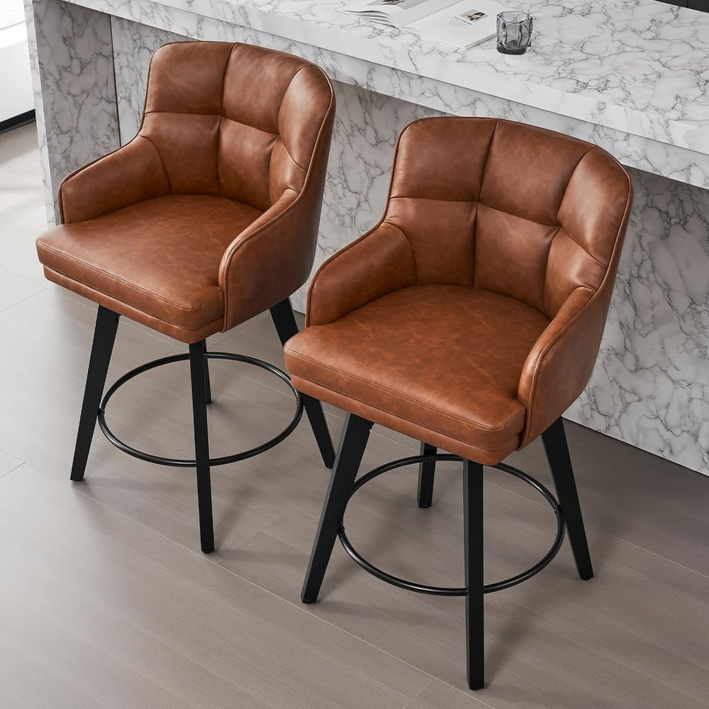 SAECKBERG 360°Swivel Counter Height Bar Stools with Back, 26 inch Solid Wood ...