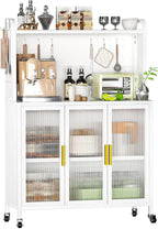 Kitchen Pantry Cabinets, Freestanding Pantry Cabinets with Microwave Stand, Modern Pantry Cabinet with Transparent Door, Kitchen Pantry Cabinet with Versatile Pegboard, Easy to Move, White (White)