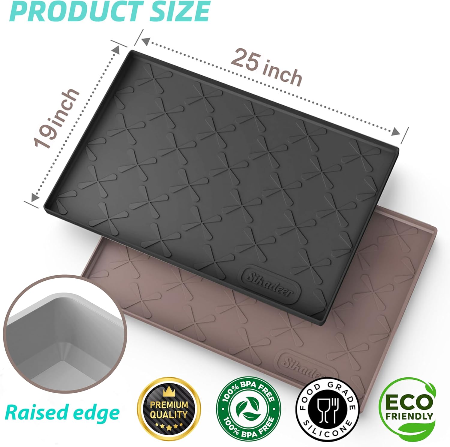 SIKADEER 25" x 19" Under Sink Mat Waterproof, Silicone Mat Kitchen Drawer Shelf and Cabinet Liner, Sink Protector for Kitchen Organizers and Storage, Boot Tray Pet Food Mats