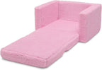 Delta Children Cozee Flip-Out Sherpa 2-in-1 Convertible Chair to Lounger for Kids, Pink